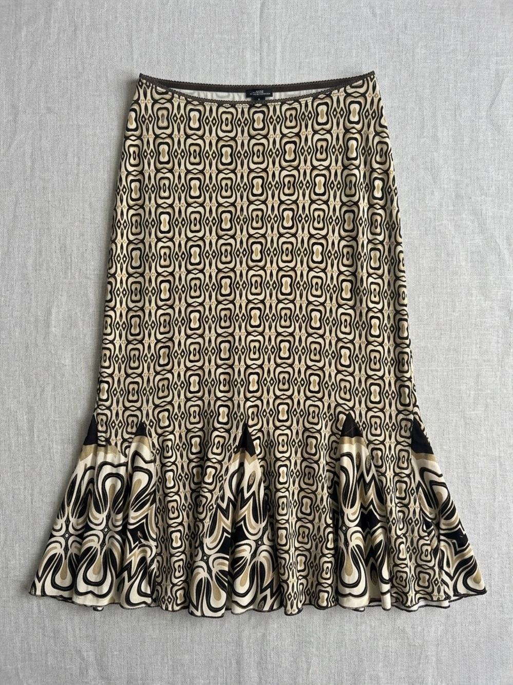 Tribal Beige and Black Geometric Midi Skirt